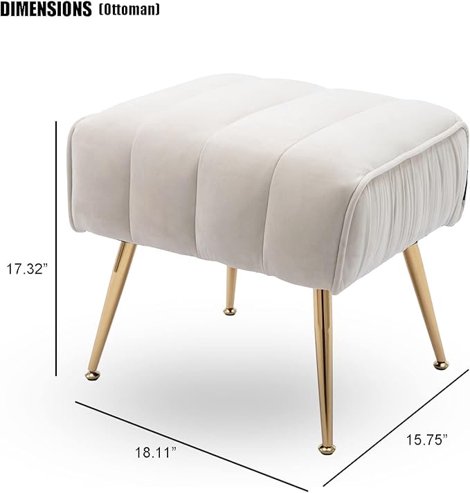 Velvet Accent Chair with Ottoman, Living Room Bedroom Chair Set, Modern Barrel Arm Chair and Ottoman Set, Golden Finished, Beige