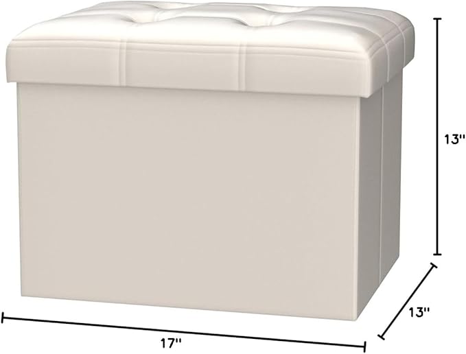 Storage Ottoman, Folding Foot Stool with Thicker Foam Padded Seat Small Leather Storage Ottoman Bench Foot Rest for Living Room Foldable Coffee Table 17x13x13in,Beige
