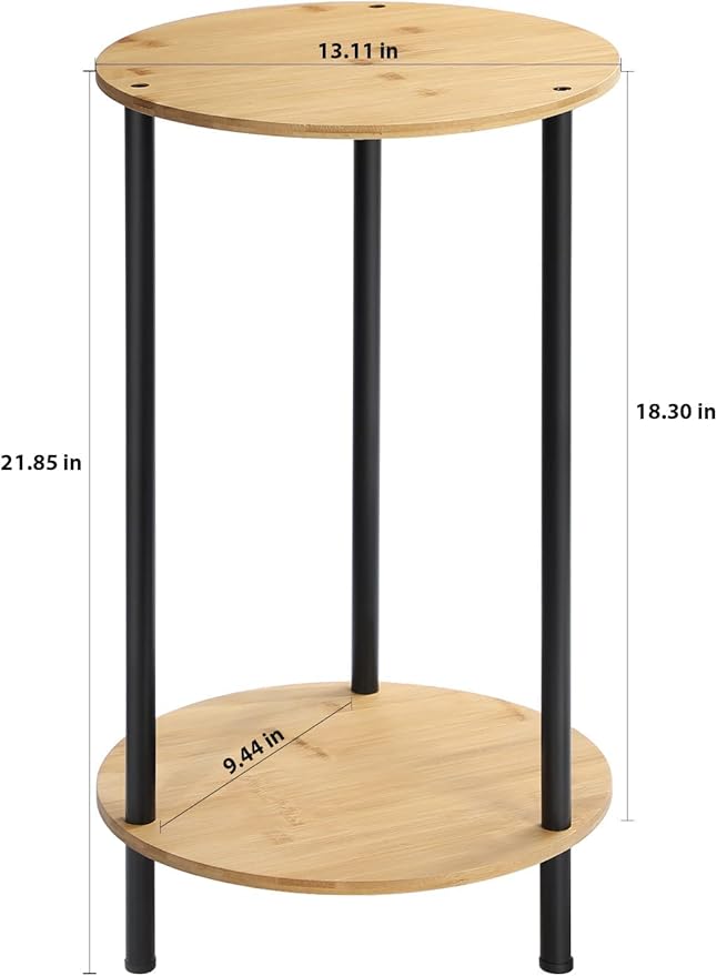 Small Round Table Set of 2, End Tables Living Room, Side Tables for Small Spaces, 2 Tiers Rustic Accent Tables, Night Stands for Bedrooms, Coffee Tables With Storage Shelf