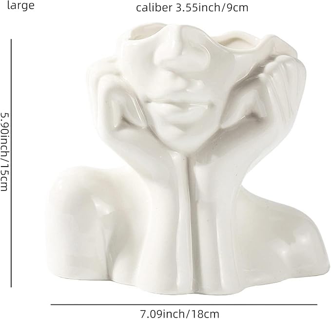 Face Vase,Ceramic Body Vase Female Form Ideal Shelf Decor,Modern Flower Vase for Table Decor,Farmhouse Small vase Bookshelf Decor 7.09'' L X 5.91'' H
