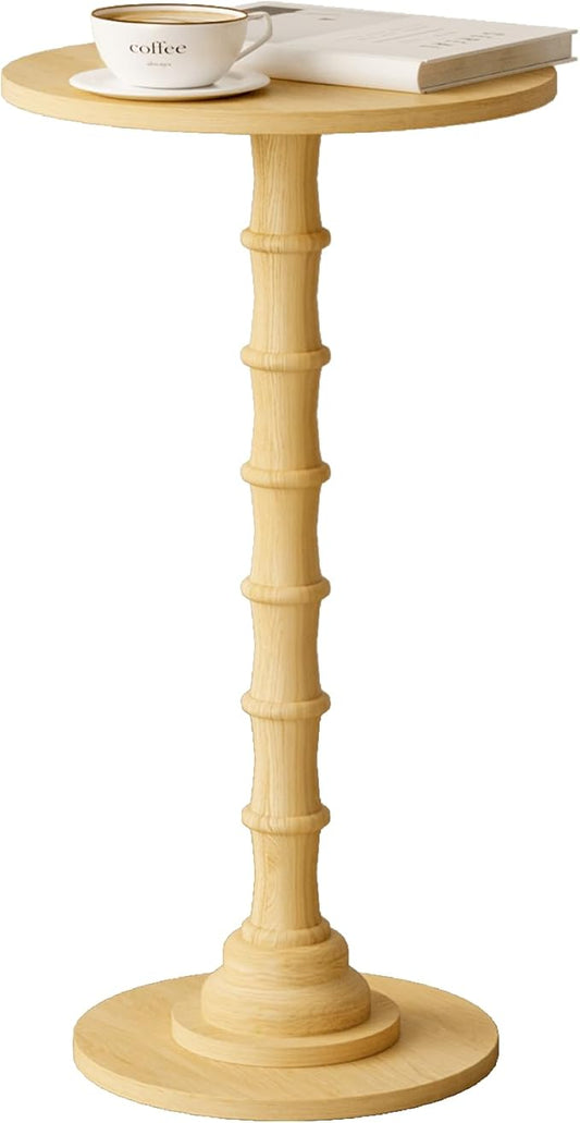 Round Side Table, Small Drink Table for Small Spaces, Modern Accent Nightstand with Solid Wood Leg for Living Room, Bedroom, Corners, and Office (Oak)