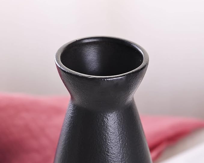 WHJY 8 inch Nordic Minimalist Black Matte Ceramic Vases, Japanese Zen Stoneware Flowerware, Floral Decorations, for Living Room, Study, Bedroom, Balcony, Bar - Tall Black