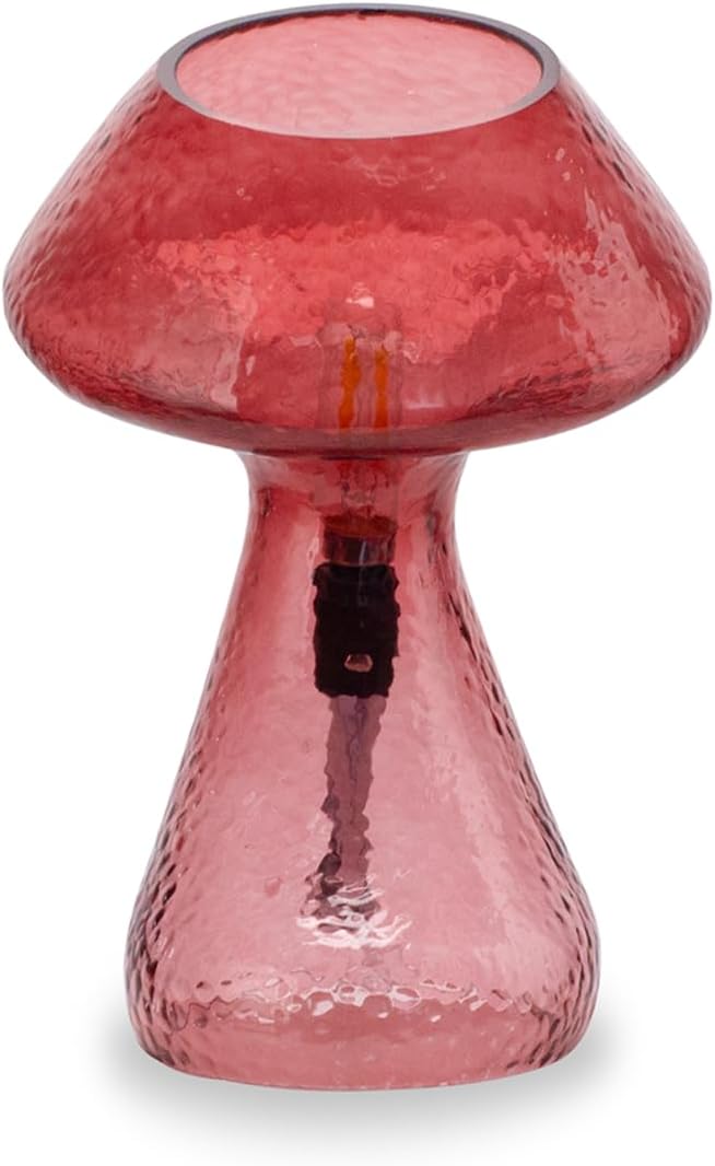Dimmable Mushroom lamp,red Glass Mushroom Bedside Table Lamp,Village Style Small Nightstand Desklamp for Home Decor, Dining, Living, Bedroom, Gift（LED Bulbs Included）