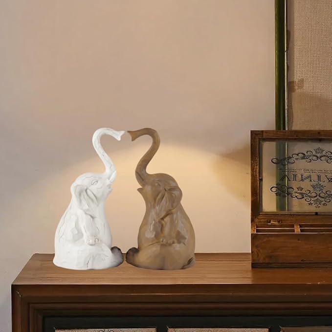 Loving Pair of Elephants, Elephant Statues for Home Decor, Elephant Figurines for Shelf, Table or Living Room, Symbol of Love and Harmony, Gift for Women, Mom, Couples