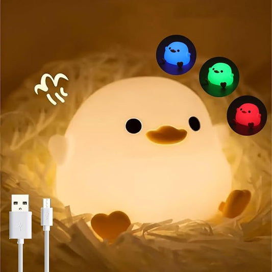 DoDo Duck Night Light, LED Cute Silicone Dimmable Nursery Lamp, Rechargeable USB-C Bedside Touch Sensor Lamp, RGB & Warm White Light for Kids, Bedrooms, Dorm Decor, and Gift Ideas(Charging)
