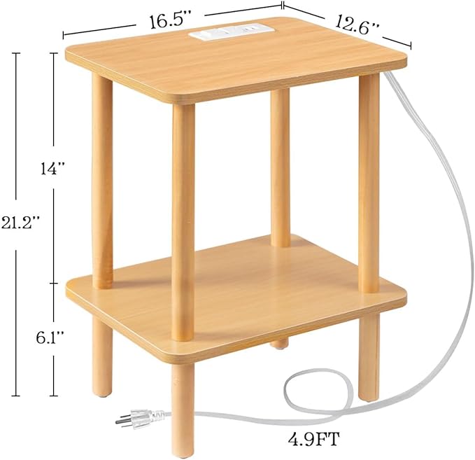 FORAOFUR End Table with Charging Station, Small Tables for Small Spaces in Living Room, Bedroom &Office, Nightstand Bedside Table with Solid Wood Legs, No Assembly Required