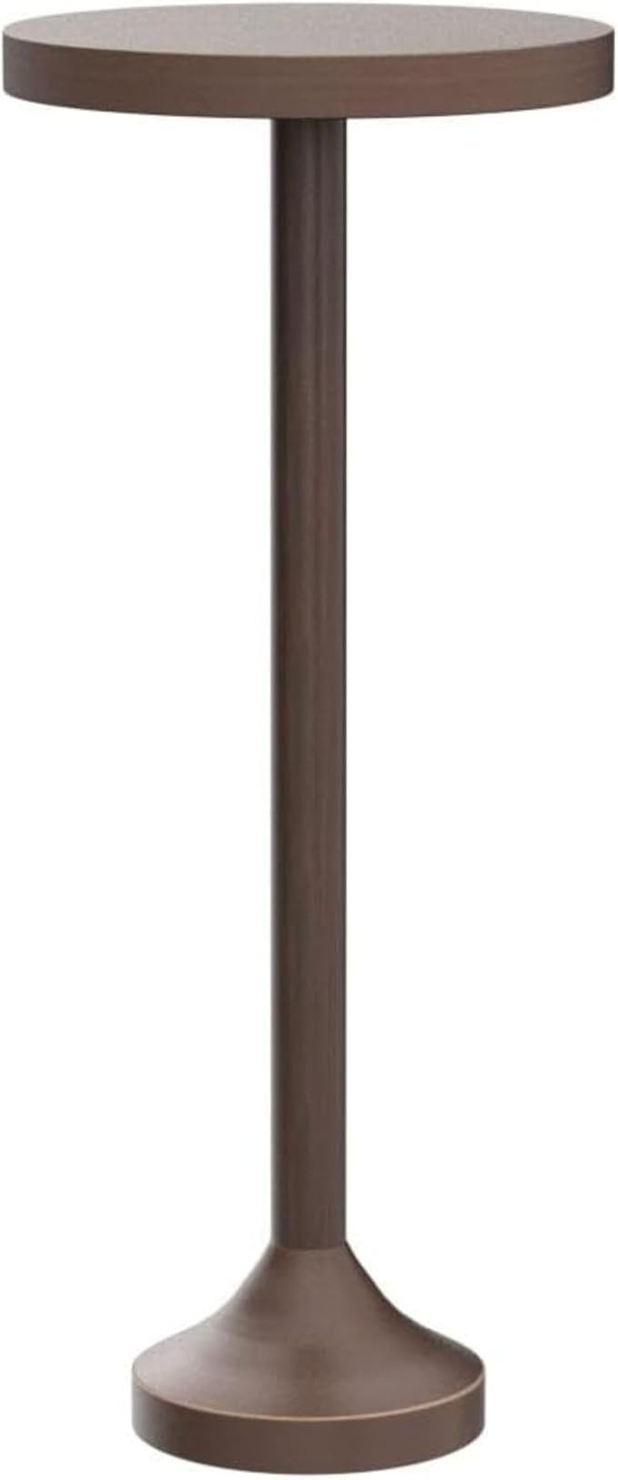 Small Pedestal End Table, Metal Base Side Table, Drinking Table with Scratching Distressed Finish, Light Espresso