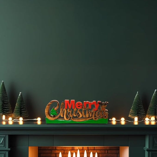 Decozen Living Room Decor: Handcrafted Merry Christmas Centerpiece - Christmas, Bedroom, Indoor Coffee Table, Dining Room, Farmhouse & Kitchen Decor, Housewarming Gifts - Solid Wood