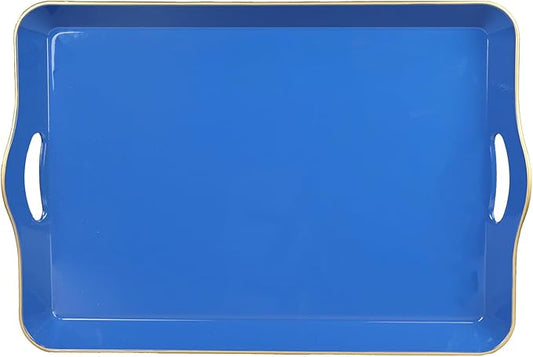 Spsyrine Large Blue Serving Tray with Handles, Plastic Decorative Tray for Coffee Table, Ottoman, Bathroom, Home Decor 17.3"*11.8"*2"