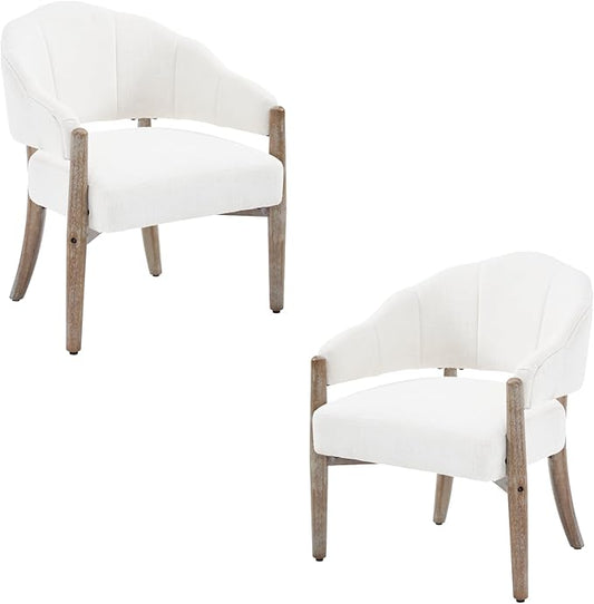 HEAH-YO Modern Comfy Accent Chair Set of 1,Upholstered Linen Living Room Chair,Reception Armchair with Solid Wood Legs,Reading Leisure Chair for Bedroom Makeup Vanity,Beige