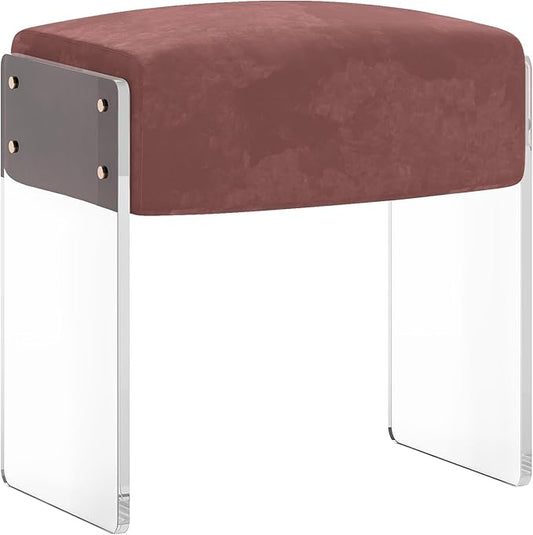 Vanity Stool Chair and Pouf Ottoman-Modern Multifunctional Vanity Stool and Foot Rest with Alcantara and Acrylic Leg for Makeup Room, Living Room, Bedroom