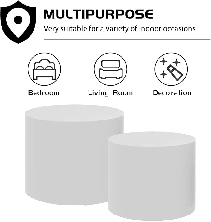 WILLIAMSPACE Nesting Coffee Table Set of 2, Matte White Round Wooden Coffee Tables Modern Circle Table for Small Space Living Room Bedroom Accent End Side Table (Matte White-Round)