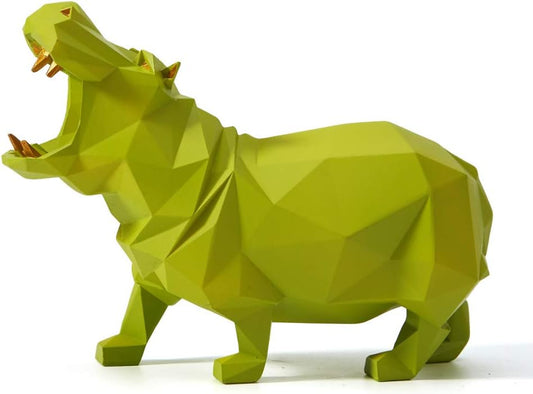 HAUCOZE Hippo Gifts Statue Animal Scupture Figurine Modern Decor Arts Polyresin Green 7.1 inch