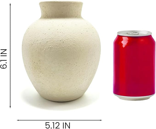 Boho Farmhouse Terracotta Vase Handcrafted Ceramic Sand White Rustic Flower Vase Vintage Pot for Home and Hotel Decor, Table, Living Room, Bathroom, Shelf, Mantel Decoration, Wedding