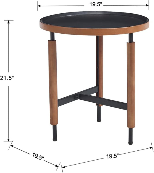 LukeAlon Modern Round Side Table for Living Room - Circle Wooden Table Top with Black Cross Legs Base, Rustic, Vintage, Easy Assembly, Black (19" D x 19" W x 21.5" H)