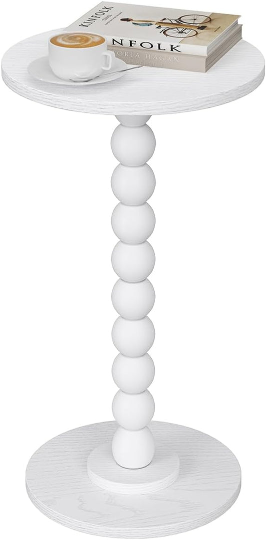 Round Side Table, Small Drink Table for Small Spaces, Pedestal End Table for Living Room, Modern Accent Nightstand with Solid Wood Leg for Bedroom, Corners and Office White Color UTBT005W