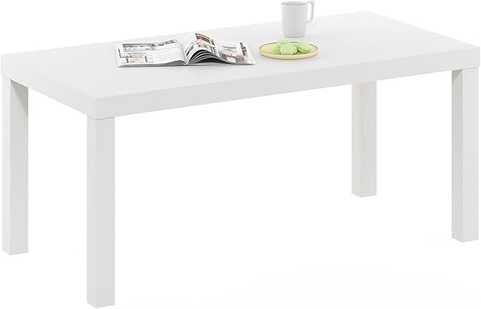 Furinno CLASSIC Coffee Table, Modern Rectangle Coffee Table with 1.8 Inch Thick Tabletop, Side Table for Living Room, Home Office, White