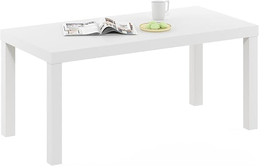 Furinno CLASSIC Coffee Table, Modern Rectangle Coffee Table with 1.8 Inch Thick Tabletop, Side Table for Living Room, Home Office, White