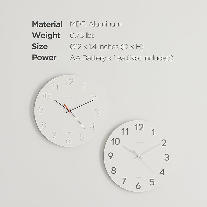 mooas 3D Numbers Modern Wall Clock, 12" Silent Non-Ticking Sweep Movement Decorative Battery Operated Analog Wall Clock for Home Décor Living Room Kitchen Bedroom Office School Hotel (Silver)