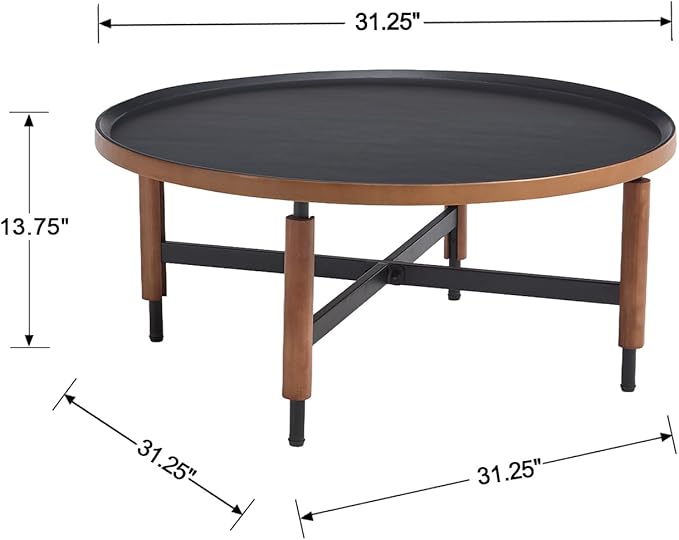 LukeAlon Modern Round Coffee Table Circle Wooden Table Top with Black Cross Legs Base, Rustic, Vintage, Living Room Easy Assembly, Black(31" D x 31" W x 13.5" H)