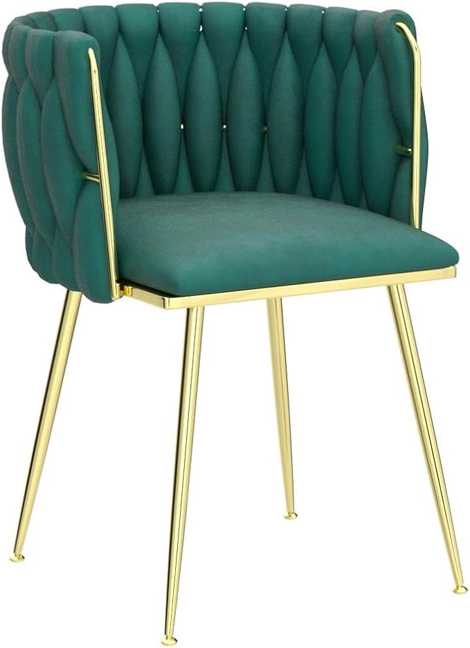 NIOIIKIT Modern Velvet Dining Chairs Hand Weaving Accent Chairs Living Room Chairs Upholstered Side Chair with Golden Metal Legs for Dining Room Kitchen Vanity Living Room (Emerald)