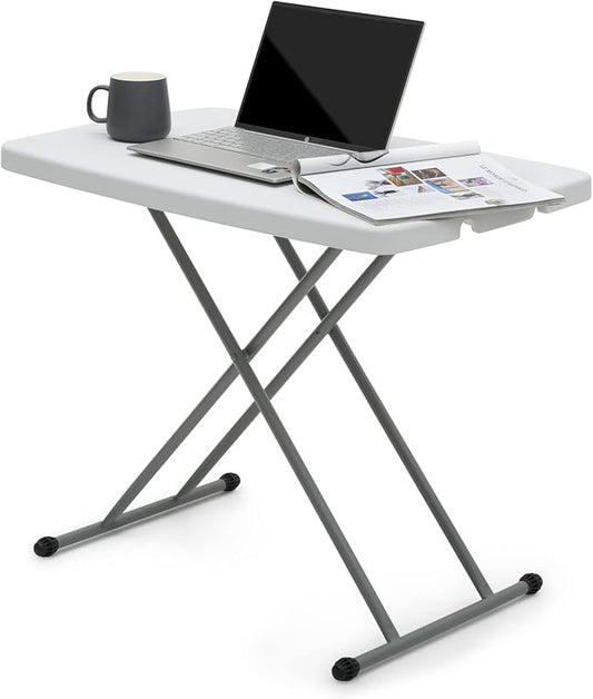 MoNiBloom TV Tray Folding Table 30" Height Adjustable, Portable Indoor/Outdoor Picnic Partiestable and Laptop Square White Small Table with X Legs
