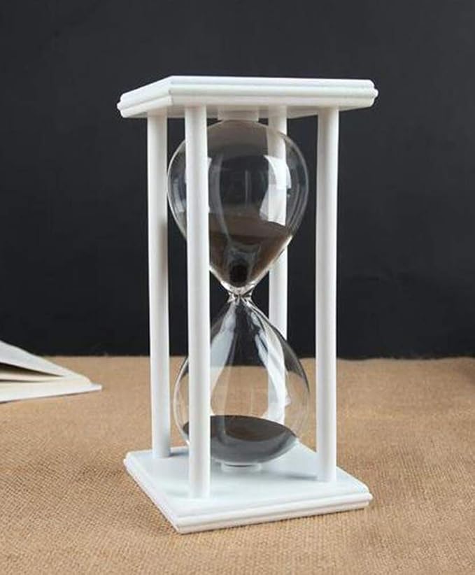 Lodunsyr Hourglass Timer for 60 Minutes Sandglass Timer for Kitchen Living Room Home Office Desk Bedroom Party Festival Coffee Table Book Shelf School Game Sand Timer Clock (White Frame Black Sand)