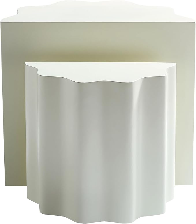 kevinplus 2-in-1 Irregular Nesting Side Table End Table Set of 2 for Living Room, Fiberglass Material & No Assembly, Beige