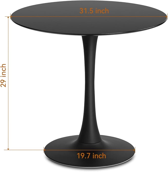 Black Round Dining Table for 31.5 inch,Mid Century Modern Small Tulip Table with Metal Pedestal Base for Living Room Kitchen Dining Room (Black)