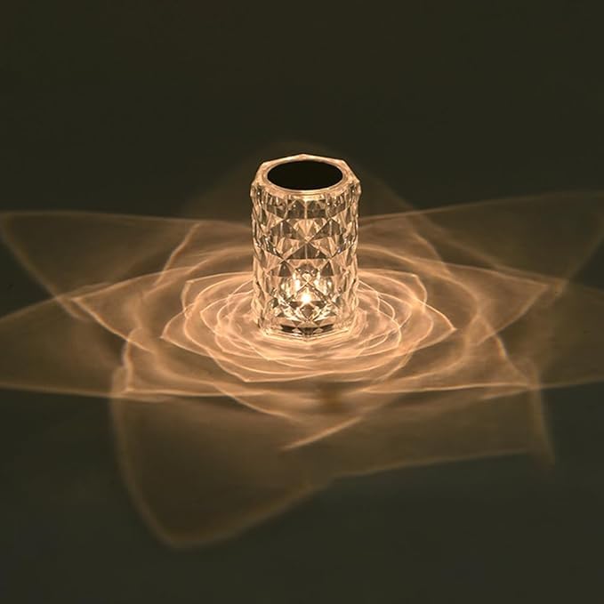 Portable Crystal Table Lamp, 3-Color Touch Control Rechargeable, 3-Levels Brightness Room Decor, Crystal Bedside Night Light for Kids, Bedroom & Dining Room (3-Color Rose)