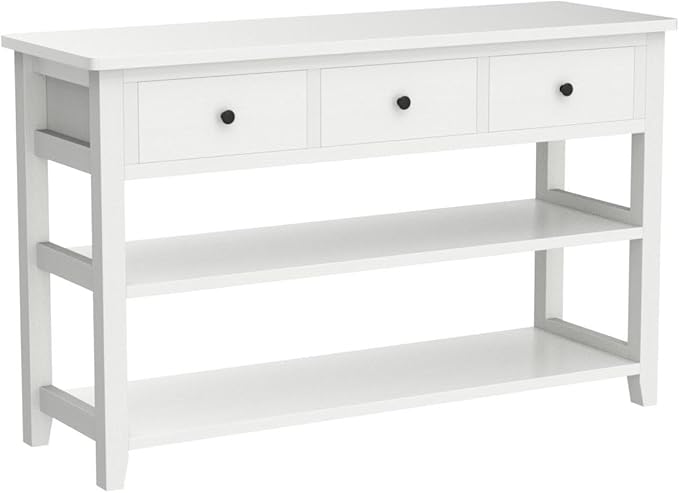 Karl home Console Table Entryway Desk, Sofa Side Table with 3 Drawers 2 Bottom Storage Shelves, Vintage TV Stand for Hallway Living Room Office, Antique White 29.9" H