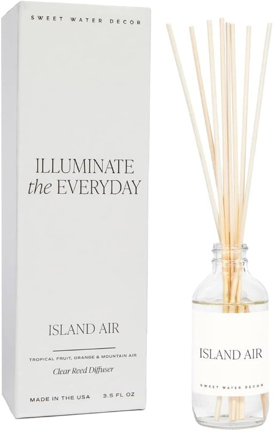 Sweet Water Decor Island Air Reed Diffuser Set | Tropical Fruits, Citrus, Sugar, Exotic Mountain Greens | Long Lasting | Summer Diffuser Oil