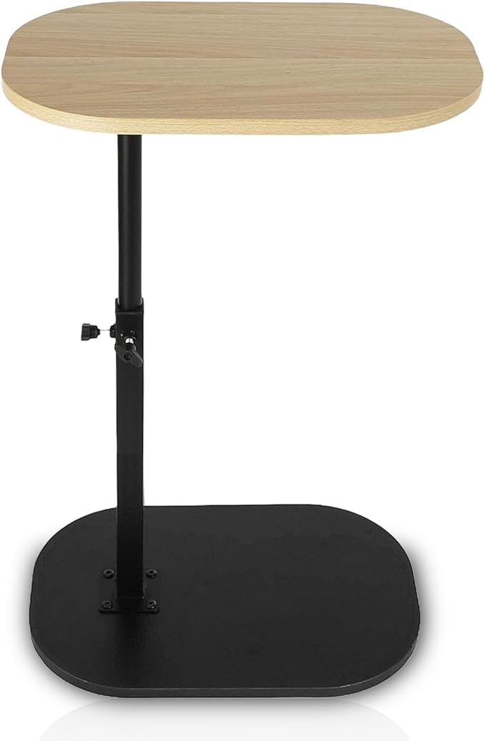 Side Table TV Tray for Couch,Height Adjustable 360° Swivel C Shaped End Table for Small Spaces,Bedside Bathroom Living Room(Original Wood)