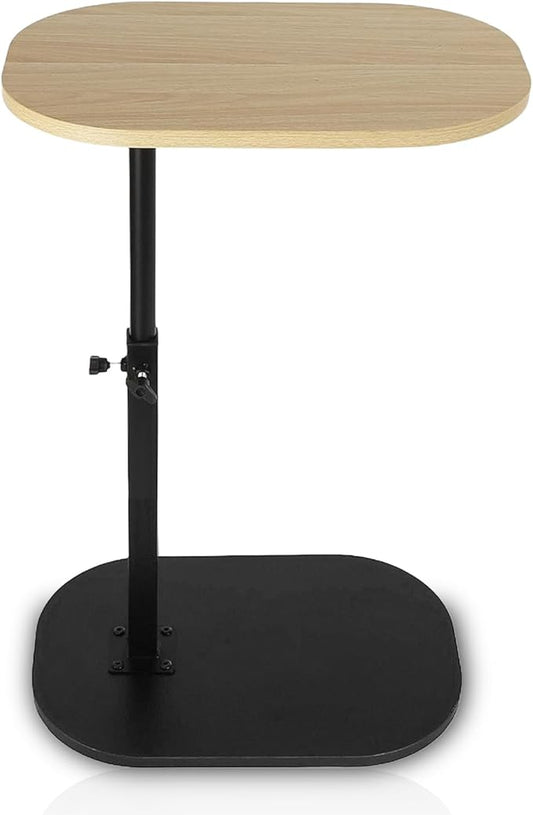 Side Table TV Tray for Couch,Height Adjustable 360° Swivel C Shaped End Table for Small Spaces,Bedside Bathroom Living Room(Original Wood)