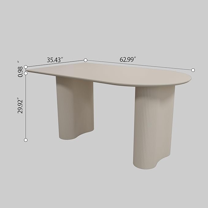 63'' Dining Table, Cream White Modern Kitchen Table, Oval Dining Room Table and Chairs Set of 4-6, Indoor Dining Table for Kitchen, Bar, Living Room, Breakfast Nook