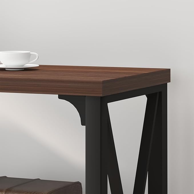 IBF Rustic Console Table, Industrial Wood and Metal Sofa Table, Hallway Entry Table for Home Living Room, Barnwood Foyer Accent Entryway Table with Retro Vintage Storage Shelf, Walnut, 55 Inch