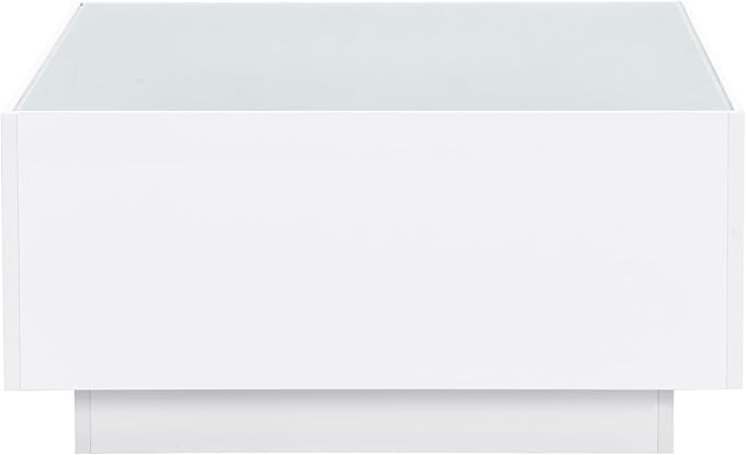 Modern White LED Coffee Table with 5mm Frosted Tempered Glass Top, High Gloss Finish, 16-Color App-Controlled Lights, Sturdy MDF Base, Easy Assembly, 27.56"x27.56"x13.78"