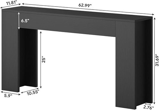 63-Inch Long Console Table with LED Light, Farmhouse Sofa Table Behind Couch, Wooden Console Table for Entryway Hallway Entrance Living Room, Black