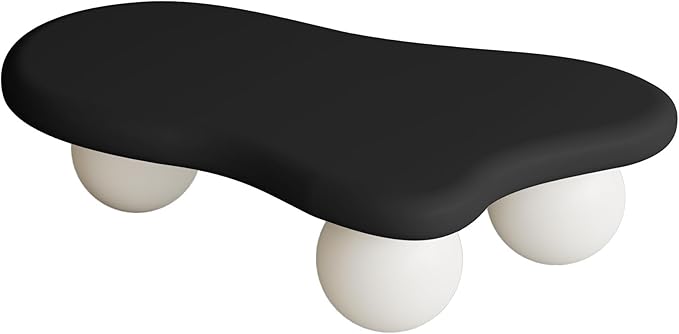 40" Cloud Coffee Table for Living Room Irregular Coffee Table Modern Low Coffee Tables Abstract Faux Stone Cute Center Table with 3 Ball Legs for Small Space Apartment Black & White