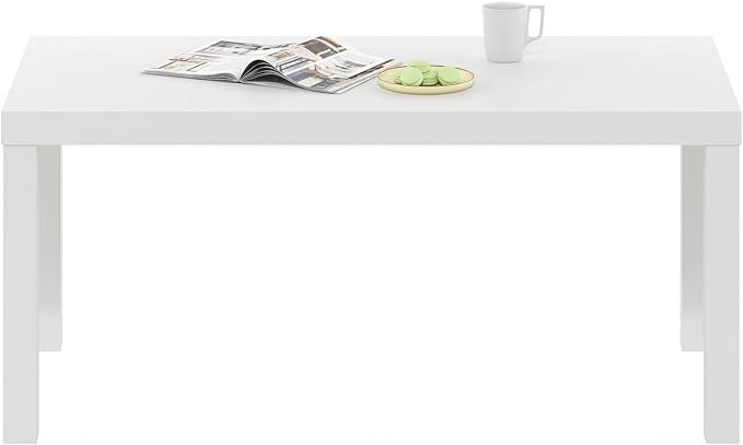 Furinno CLASSIC Coffee Table, Modern Rectangle Coffee Table with 1.8 Inch Thick Tabletop, Side Table for Living Room, Home Office, White
