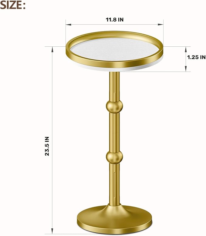 Small Round Side Table, Coffee Drink Table for Small Spaces, Modern Night Stand with Metal Leg, Weighted Iron Base Pedestal Round End Tables for Living Room, Bedroom, Narrow Corners,Sofa Couch
