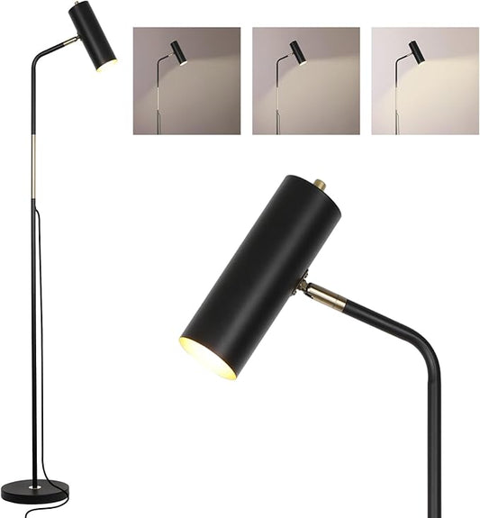 Floor Lamp, Industrial Floor Lamps for Living Rooms & Bedrooms - Rustic Farmhouse Reading Lamp Standing, Adjustable Metal Heads Indoor Task Lighting for Living Room Office Home Décor (LED Black)