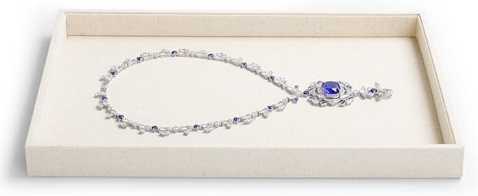 Linen Jewelry Tray Stackable Jewelry Drawer Organizer Trays Necklace Bracelet Holder Storage Display(Beige)