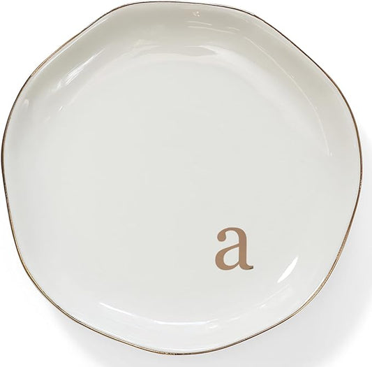 HOME SMILE Initials Ring Dish Jewery Tray with Personalized A-Monogrammed Engagement Wedding Gifts for Friends,Sister,Birthday Christmas Gifts for Women,Ceramic White