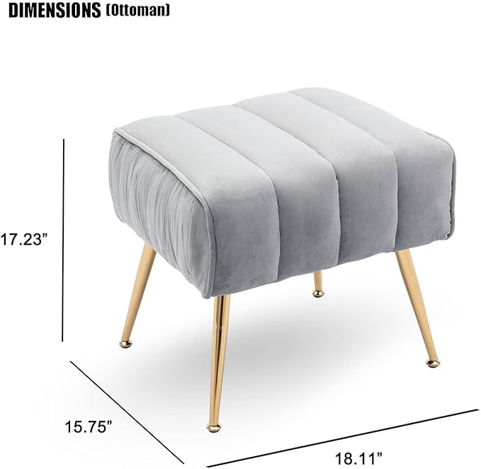 Velvet Accent Chair with Ottoman, Modern Arm Barrel Chair and Ottoman for Living Room Bedroom, Golden Finished, Grey