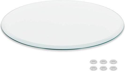 12 inch Round Glass Table Top - Clear Tempered Glass Surface Protector - Safe Beveled Edge - Coffee, Dining and End Table