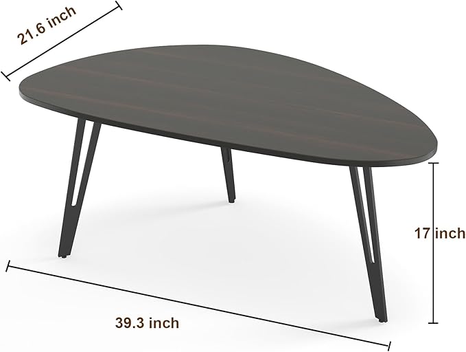 Manora Modern Simple Wood Coffee Table with Black Metal Legs, Oval Tea Table for Living Room or Office, Compact Center Table for Small Space, Dark Brown