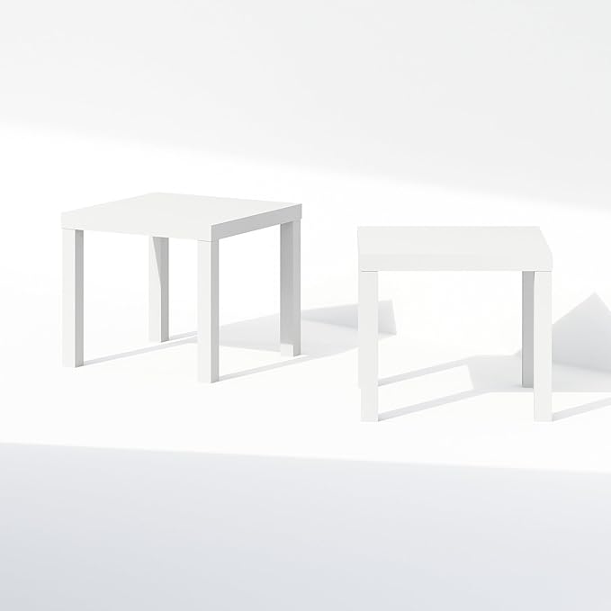 Furinno Classic Coffee Table Set of 2, Square Modern Coffee Table with 1.8" Thick Tabletop, Side Table with 4 Legs, for Living Room, Bedroom, Home Office, White
