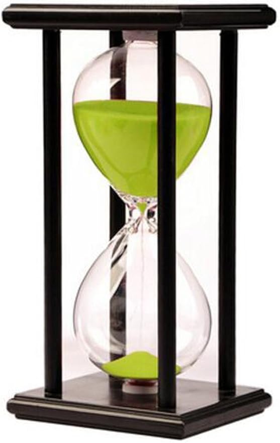 Lodunsyr Hourglass Timer for 60 Minutes Sandglass Timer for Kitchen Living Room Home Office Desk Bedroom Party Festival Coffee Table Book Shelf School Game Sand Timer Clock (Black Frame Green Sand)