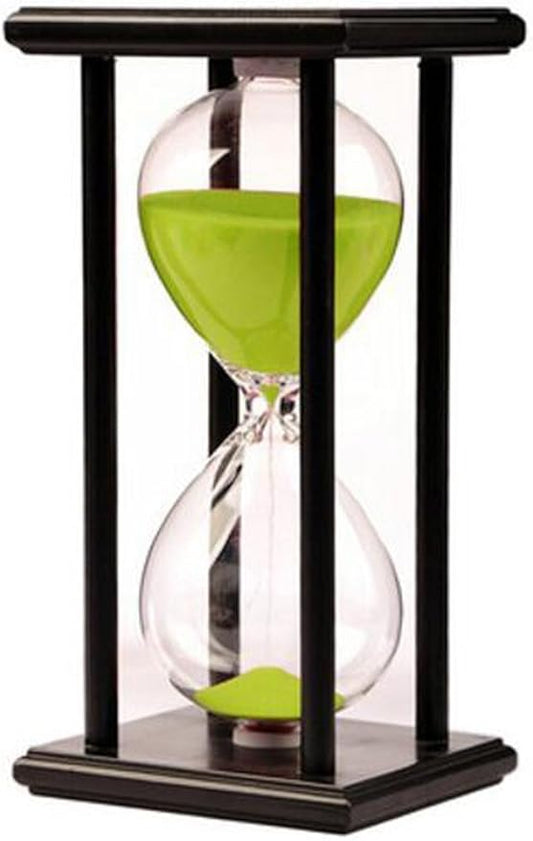Lodunsyr Hourglass Timer for 60 Minutes Sandglass Timer for Kitchen Living Room Home Office Desk Bedroom Party Festival Coffee Table Book Shelf School Game Sand Timer Clock (Black Frame Green Sand)